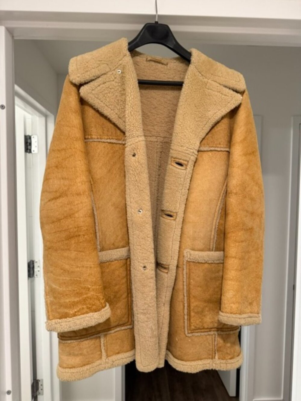 Vintage Abercrombie & Fitch Shearling Coat Tan Suede Sherpa Jacket Size 40